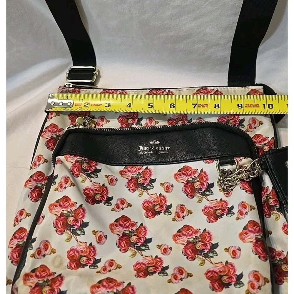 Juicy Couture Varsity Bloom Rose Floral Mid‎ Crossbody Bag Purse White Pink